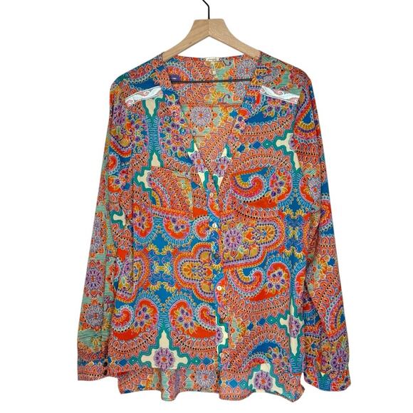 Gimmicks BKE Button Top Paisley Oversized Lightweight Boho Hippie Colorful sz XL - Picture 1 of 8